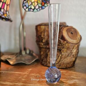 Vtg Clear Blue Fluted Bud Vase Controlled Bubbles Paperweight Bullicante Denmark